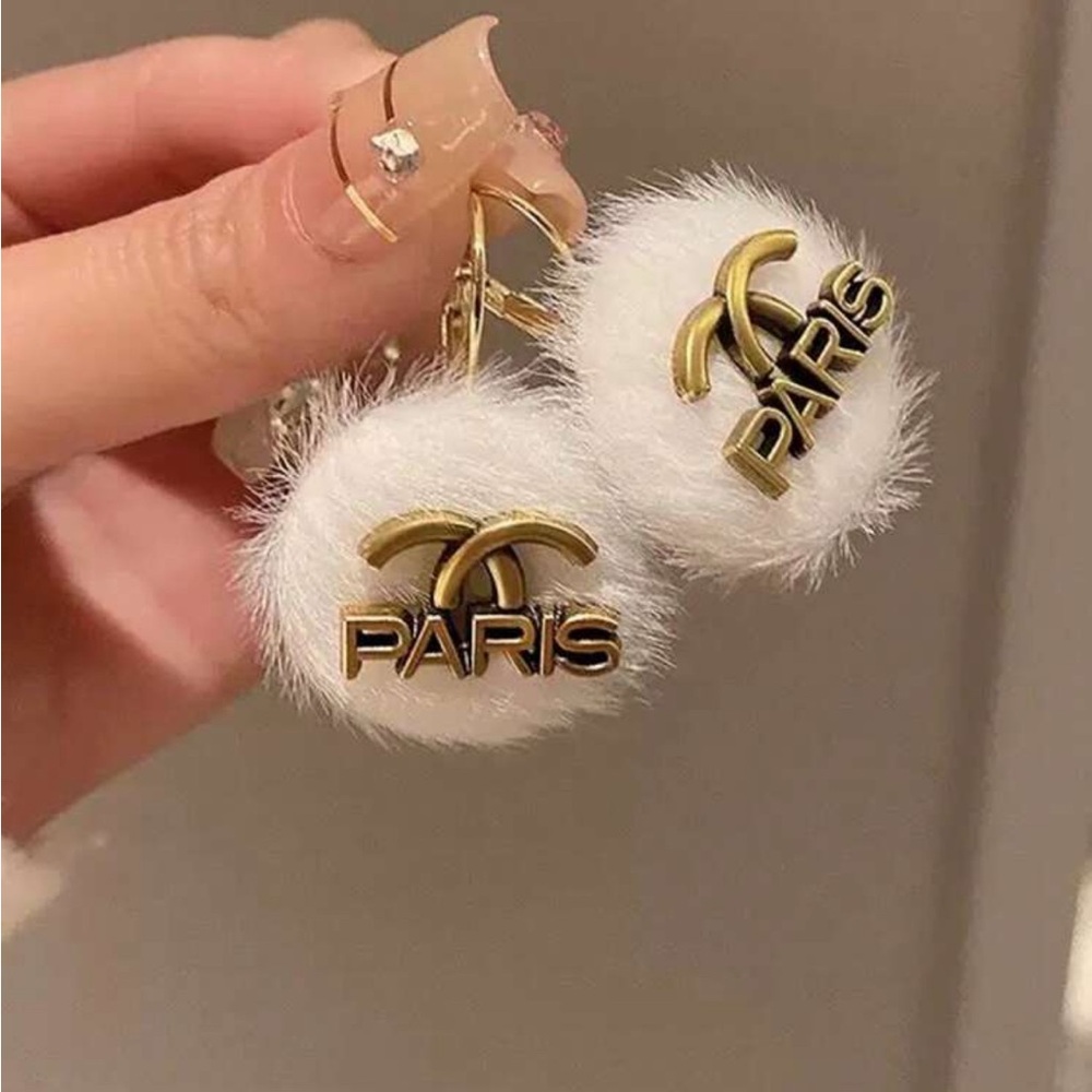 White and Gold Paris Pom Pom Earrings